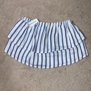 Blue and White Stripped Strapless Crop Top